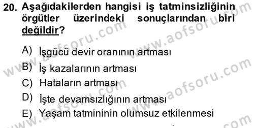 Çalışma Psikolojisi Dersi 2013 - 2014 Yılı (Vize) Ara Sınav Soruları 20. Soru