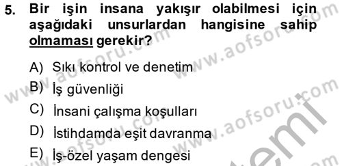 Çalışma Psikolojisi Dersi 2013 - 2014 Yılı (Vize) Ara Sınav Soruları 5. Soru