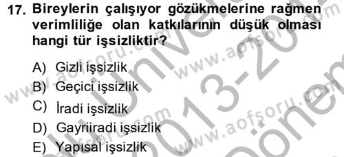 Çalışma Psikolojisi Dersi 2013 - 2014 Yılı (Final) Dönem Sonu Sınav Soruları 17. Soru