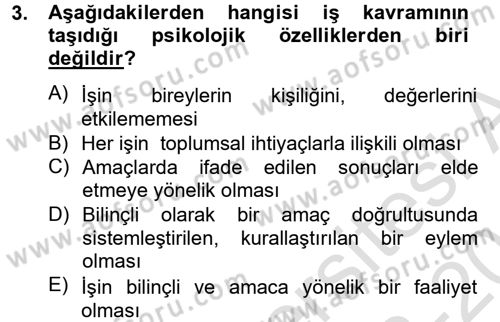 Çalışma Psikolojisi Dersi 2013 - 2014 Yılı Tek Ders Sınav Soruları 3. Soru