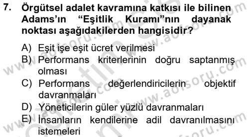 Çalışma Psikolojisi Dersi 2013 - 2014 Yılı Tek Ders Sınav Soruları 7. Soru