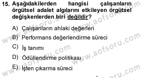 Çalışma Psikolojisi Dersi 2014 - 2015 Yılı (Vize) Ara Sınav Soruları 15. Soru