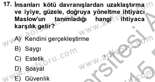 Çalışma Psikolojisi Dersi 2014 - 2015 Yılı (Vize) Ara Sınav Soruları 17. Soru