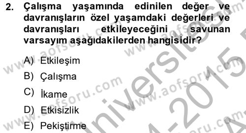 Çalışma Psikolojisi Dersi 2014 - 2015 Yılı (Vize) Ara Sınav Soruları 2. Soru