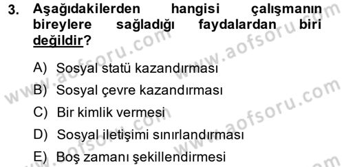 Çalışma Psikolojisi Dersi 2014 - 2015 Yılı (Vize) Ara Sınav Soruları 3. Soru