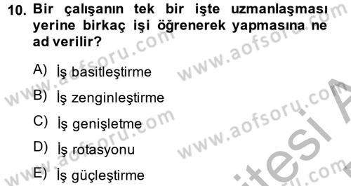 Çalışma Psikolojisi Dersi 2014 - 2015 Yılı (Final) Dönem Sonu Sınav Soruları 10. Soru