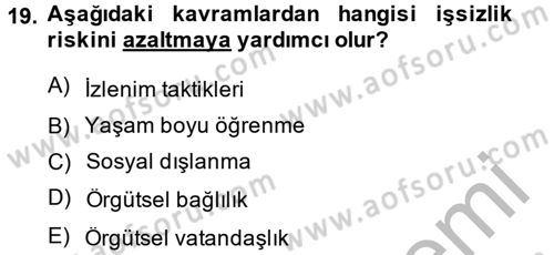 Çalışma Psikolojisi Dersi 2014 - 2015 Yılı (Final) Dönem Sonu Sınav Soruları 19. Soru