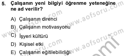 Çalışma Psikolojisi Dersi 2014 - 2015 Yılı (Final) Dönem Sonu Sınav Soruları 5. Soru