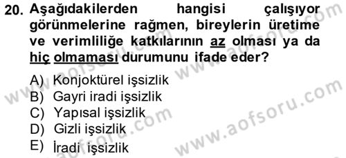Çalışma Psikolojisi Dersi 2014 - 2015 Yılı Tek Ders Sınav Soruları 20. Soru