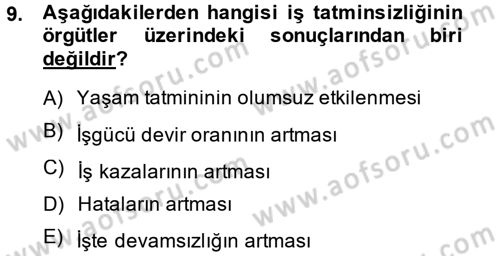 Çalışma Psikolojisi Dersi 2014 - 2015 Yılı Tek Ders Sınav Soruları 9. Soru