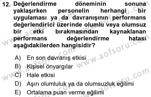 Çalışma Psikolojisi Dersi 2015 - 2016 Yılı (Vize) Ara Sınav Soruları 12. Soru