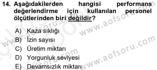 Çalışma Psikolojisi Dersi 2015 - 2016 Yılı (Vize) Ara Sınav Soruları 14. Soru