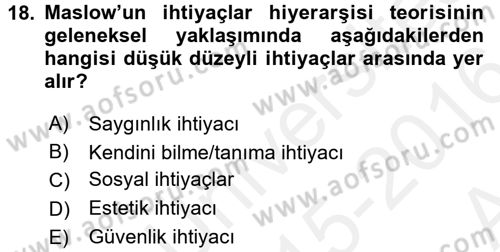 Çalışma Psikolojisi Dersi 2015 - 2016 Yılı (Vize) Ara Sınav Soruları 18. Soru