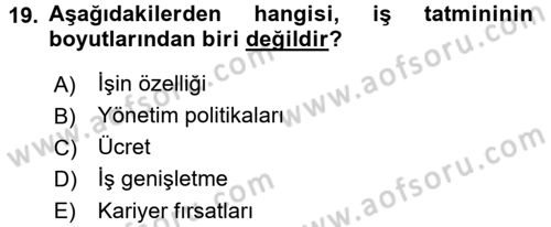 Çalışma Psikolojisi Dersi 2015 - 2016 Yılı (Vize) Ara Sınav Soruları 19. Soru