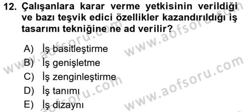 Çalışma Psikolojisi Dersi 2015 - 2016 Yılı (Final) Dönem Sonu Sınav Soruları 12. Soru