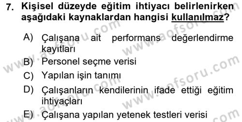 Çalışma Psikolojisi Dersi 2015 - 2016 Yılı (Final) Dönem Sonu Sınav Soruları 7. Soru
