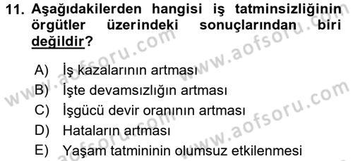 Çalışma Psikolojisi Dersi 2015 - 2016 Yılı Tek Ders Sınav Soruları 11. Soru