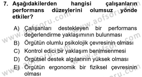 Çalışma Psikolojisi Dersi 2015 - 2016 Yılı Tek Ders Sınav Soruları 7. Soru