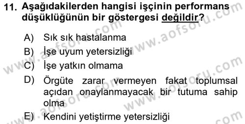 Çalışma Psikolojisi Dersi 2016 - 2017 Yılı (Vize) Ara Sınav Soruları 11. Soru
