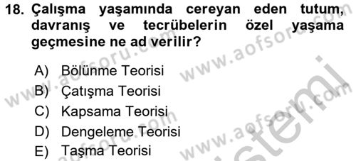 Çalışma Psikolojisi Dersi 2016 - 2017 Yılı (Vize) Ara Sınav Soruları 18. Soru