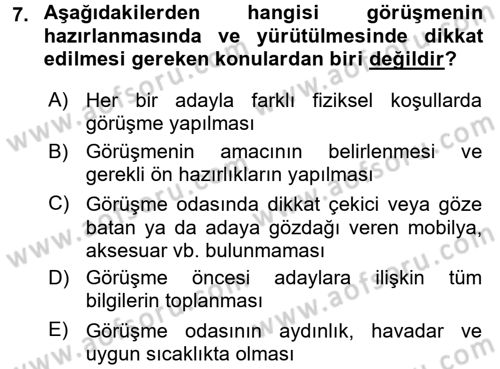 Çalışma Psikolojisi Dersi 2016 - 2017 Yılı (Vize) Ara Sınav Soruları 7. Soru