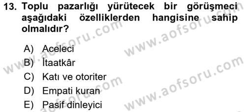 Çalışma Psikolojisi Dersi 2016 - 2017 Yılı (Final) Dönem Sonu Sınav Soruları 13. Soru
