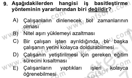 Çalışma Psikolojisi Dersi 2016 - 2017 Yılı (Final) Dönem Sonu Sınav Soruları 9. Soru