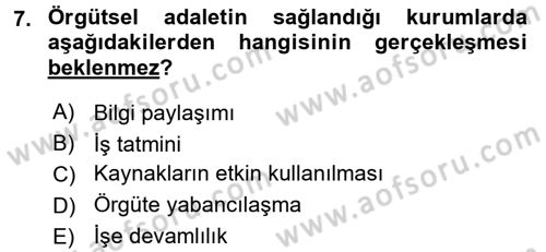 Çalışma Psikolojisi Dersi 2017 - 2018 Yılı 3 Ders Sınav Soruları 7. Soru
