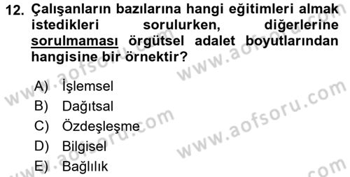 Çalışma Psikolojisi Dersi 2017 - 2018 Yılı (Vize) Ara Sınav Soruları 12. Soru