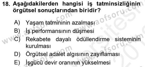 Çalışma Psikolojisi Dersi 2017 - 2018 Yılı (Vize) Ara Sınav Soruları 18. Soru