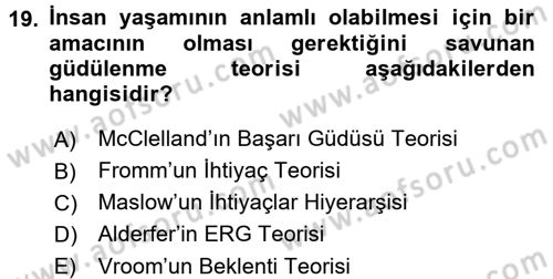 Çalışma Psikolojisi Dersi 2017 - 2018 Yılı (Vize) Ara Sınav Soruları 19. Soru