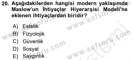 Çalışma Psikolojisi Dersi 2017 - 2018 Yılı (Vize) Ara Sınav Soruları 20. Soru