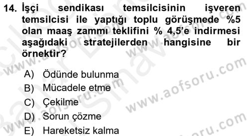 Çalışma Psikolojisi Dersi 2017 - 2018 Yılı (Final) Dönem Sonu Sınav Soruları 14. Soru