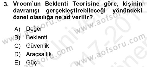 Çalışma Psikolojisi Dersi 2017 - 2018 Yılı (Final) Dönem Sonu Sınav Soruları 3. Soru