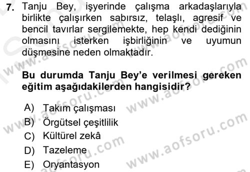 Çalışma Psikolojisi Dersi 2017 - 2018 Yılı (Final) Dönem Sonu Sınav Soruları 7. Soru