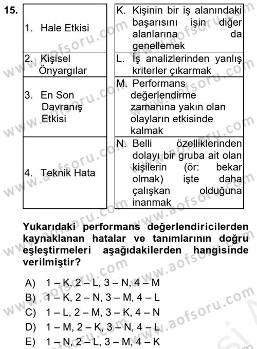 Çalışma Psikolojisi Dersi 2018 - 2019 Yılı (Vize) Ara Sınav Soruları 15. Soru