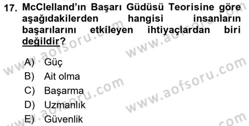 Çalışma Psikolojisi Dersi 2018 - 2019 Yılı (Vize) Ara Sınav Soruları 17. Soru