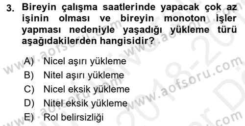 Çalışma Psikolojisi Dersi 2018 - 2019 Yılı (Vize) Ara Sınav Soruları 3. Soru
