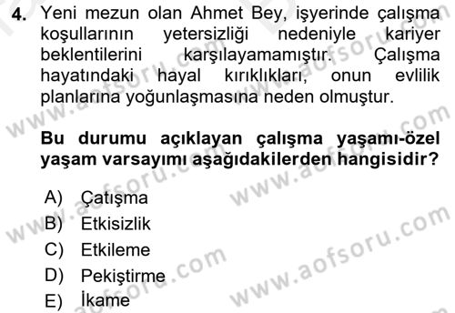 Çalışma Psikolojisi Dersi 2018 - 2019 Yılı (Vize) Ara Sınav Soruları 4. Soru