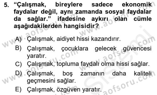 Çalışma Psikolojisi Dersi 2018 - 2019 Yılı (Vize) Ara Sınav Soruları 5. Soru