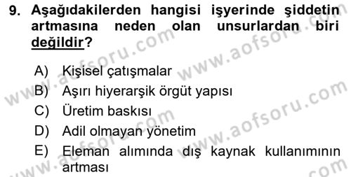 Çalışma Psikolojisi Dersi 2018 - 2019 Yılı (Final) Dönem Sonu Sınav Soruları 9. Soru