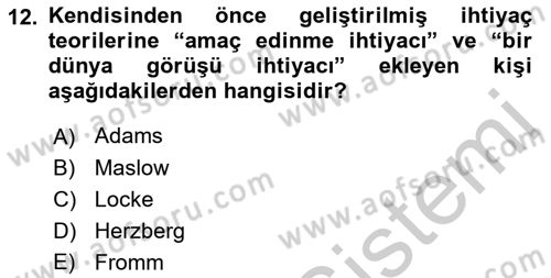 Çalışma Psikolojisi Dersi 2018 - 2019 Yılı Yaz Okulu Sınav Soruları 12. Soru