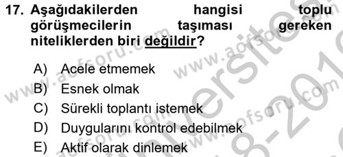 Çalışma Psikolojisi Dersi 2018 - 2019 Yılı Yaz Okulu Sınav Soruları 17. Soru