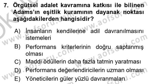 Çalışma Psikolojisi Dersi 2018 - 2019 Yılı Yaz Okulu Sınav Soruları 7. Soru