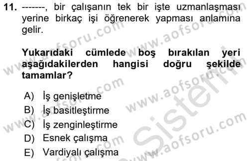 Çalışma Psikolojisi Dersi 2020 - 2021 Yılı Yaz Okulu Sınav Soruları 11. Soru