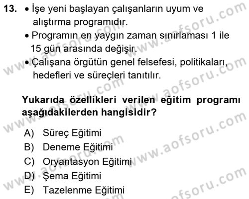 Çalışma Psikolojisi Dersi 2020 - 2021 Yılı Yaz Okulu Sınav Soruları 13. Soru