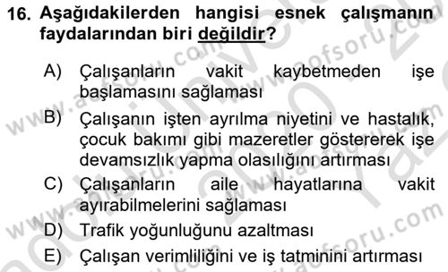 Çalışma Psikolojisi Dersi 2020 - 2021 Yılı Yaz Okulu Sınav Soruları 16. Soru