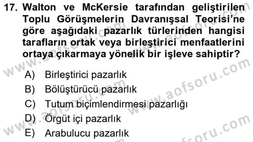 Çalışma Psikolojisi Dersi 2020 - 2021 Yılı Yaz Okulu Sınav Soruları 17. Soru