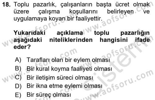 Çalışma Psikolojisi Dersi 2020 - 2021 Yılı Yaz Okulu Sınav Soruları 18. Soru