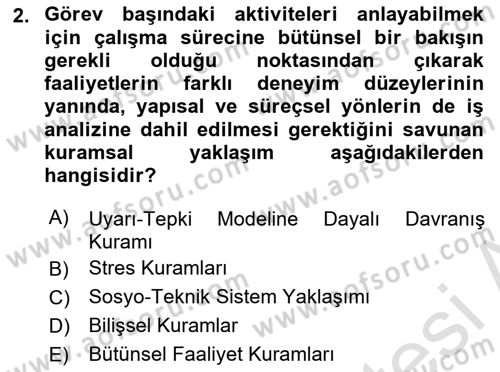 Çalışma Psikolojisi Dersi 2020 - 2021 Yılı Yaz Okulu Sınav Soruları 2. Soru